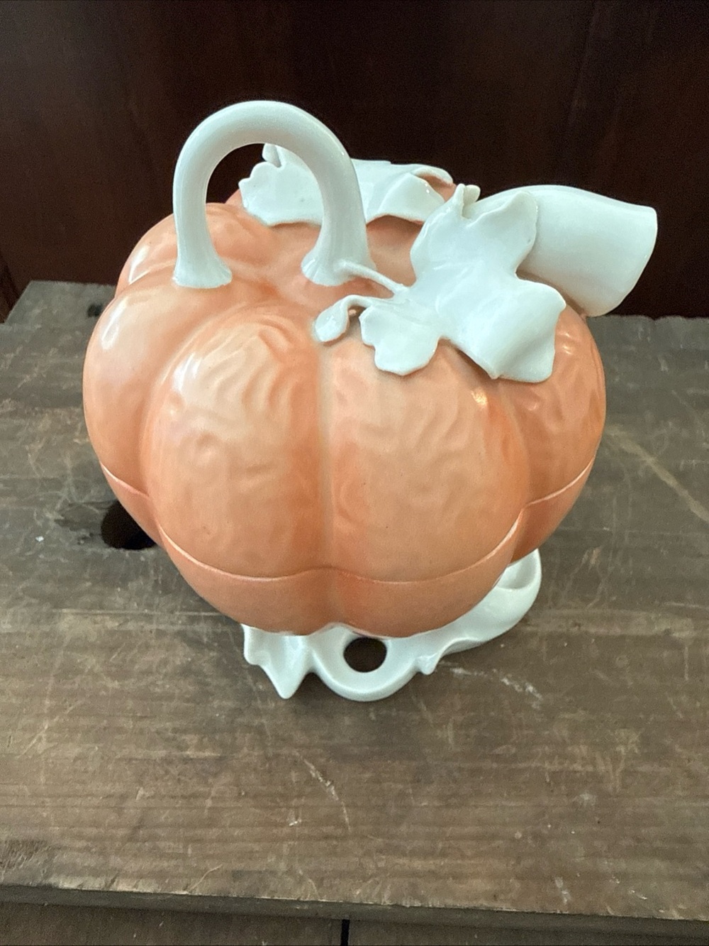 Vintage Mottahedeh Pink Porcelain Pumpkin Lidded Bowl Tureen MINT